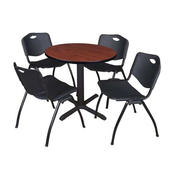 Round Tables > Breakroom Tables > Cain Round Table & Chair Sets, Wood|Metal|Plastic Top, Cherry