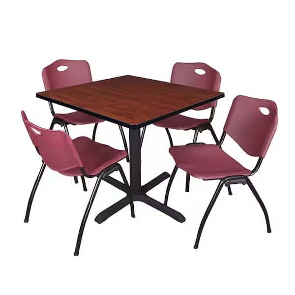Square Tables > Breakroom Tables > Cain Square Table & Chair Sets, Wood|Metal|Plastic Top, Cherry