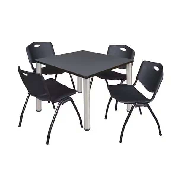 Square Tables > Breakroom Tables > Kee Square Table & Chair Sets, Wood|Metal|Plastic Top, Grey