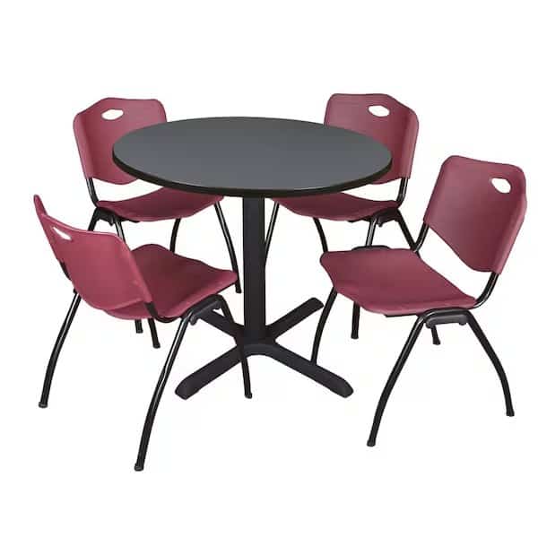 Round Tables > Breakroom Tables > Cain Round Table & Chair Sets, Wood|Metal|Plastic Top, Grey