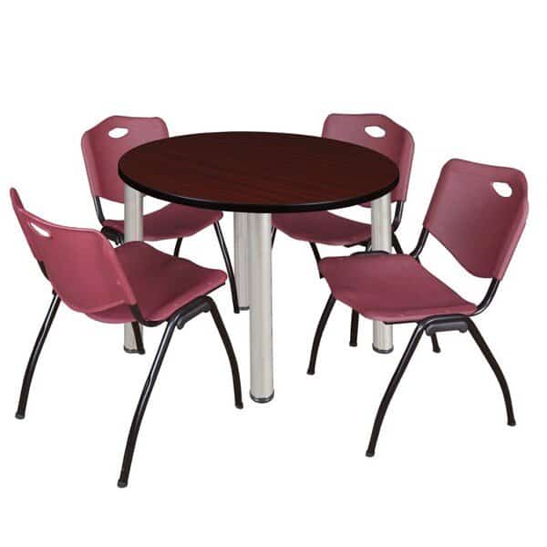 Round Tables > Breakroom Tables > Kee Round Table & Chair Sets, Wood|Metal|Plastic Top, Mahogany