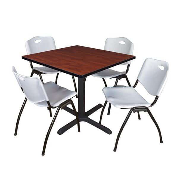 Square Tables > Breakroom Tables > Cain Square Table & Chair Sets, Wood|Metal|Plastic Top, Cherry