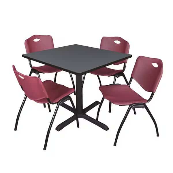 Square Tables > Breakroom Tables > Cain Square Table & Chair Sets, Wood|Metal|Plastic Top, Grey