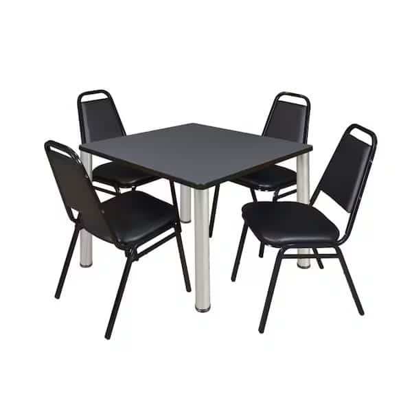 Square Tables > Breakroom Tables > Kee Square Table & Chair Sets, Wood|Metal|Vinyl Top, Grey