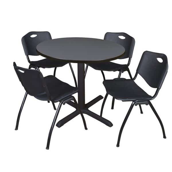Round Tables > Breakroom Tables > Cain Round Table & Chair Sets, Wood|Metal|Plastic Top, Grey