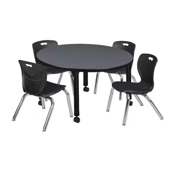 Tables > Height Adjustable > Round Mobile Table & Chair Sets, 42 W, 42 L, 23-34 H, Grey