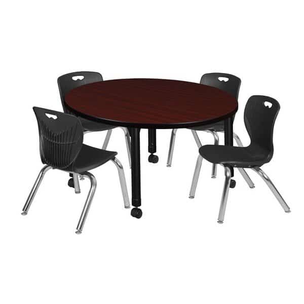Tables > Height Adjustable > Round Mobile Table & Chair Sets, 42 W, 42 L, 23-34 H, Mahogany