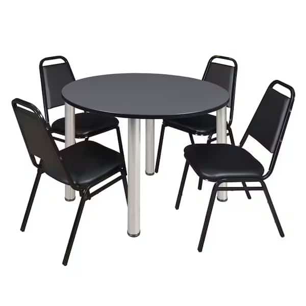 Round Tables > Breakroom Tables > Kee Round Table & Chair Sets, 48 W, 48 L, 29 H, Grey, Kee, Mfr#: TB48RNDGYBPCM29BK