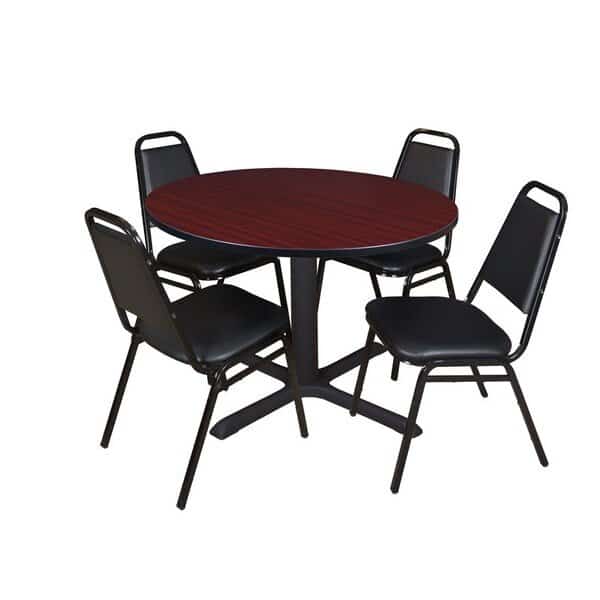 Round Tables > Breakroom Tables > Cain Round Table & Chair Sets, Wood|Metal|Vinyl Top, Mahogany