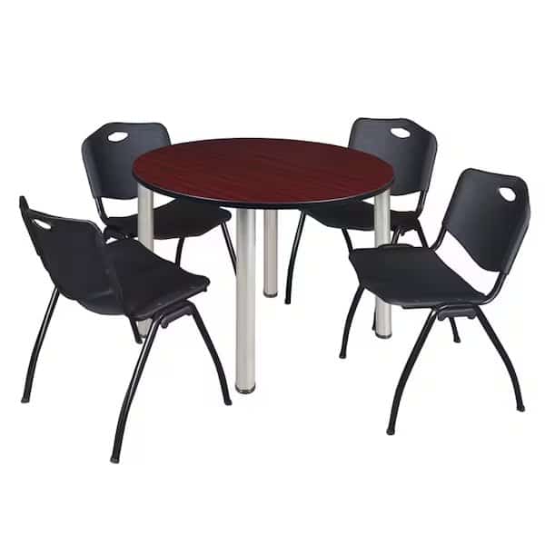 Round Tables > Breakroom Tables > Kee Round Table & Chair Sets, Wood|Metal|Plastic Top, Mahogany