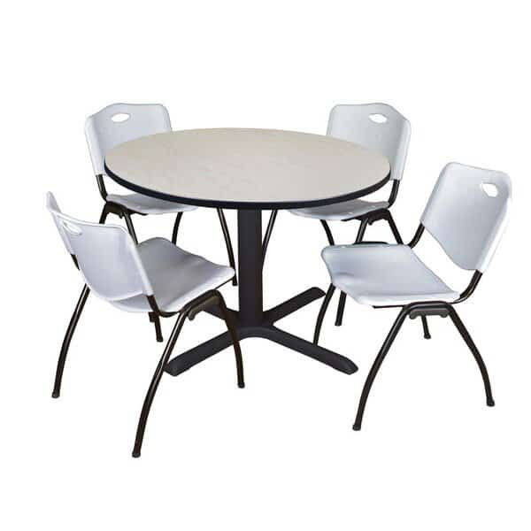 Round Tables > Breakroom Tables > Cain Round Table & Chair Sets, Wood|Metal|Plastic Top, Maple