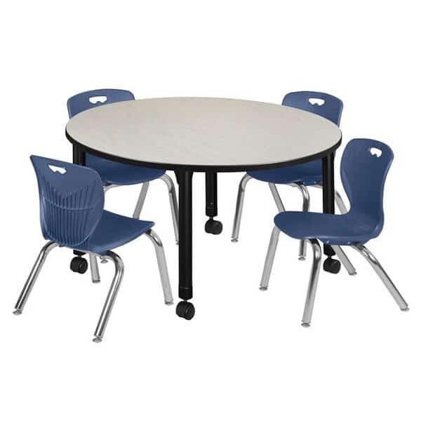 Tables > Height Adjustable > Round Mobile Table & Chair Sets, 48 W, 48 L, 23-34 H, Maple