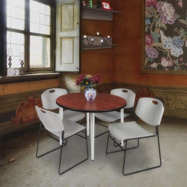 Kahlo Round Table & Chair Sets, 36 W, 36 L, 29 H, Wood, Metal, Polypropylene Top, Cherry