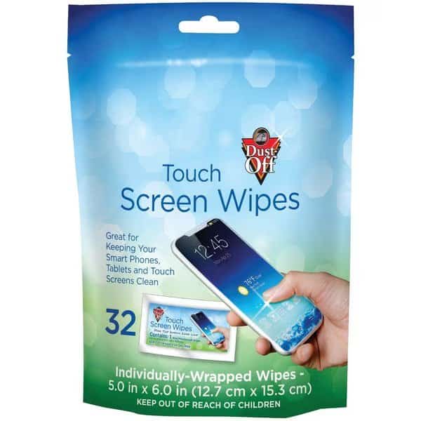 Touch Screen Wipes, Individual, 5"Wx6"L, White, PK 32
