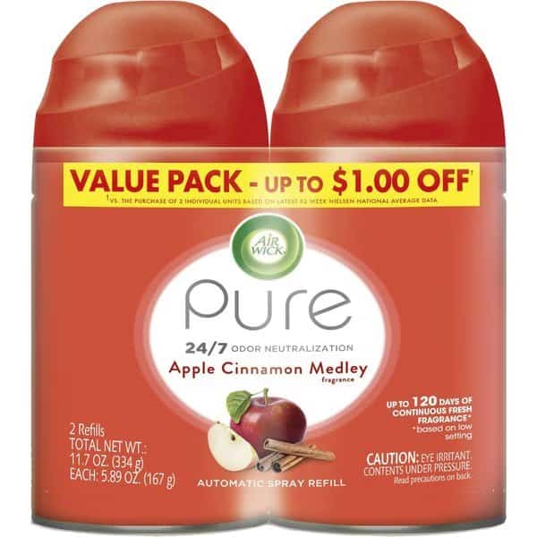 Air Wick Refill, 6.17oz., 2/Pack, Apple Cinnamon/Red, PK 6
