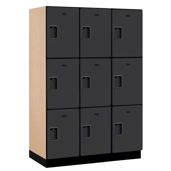 3 Tier Designer Locker, 54"Wx76"Hx21"D, 9 Door, Black