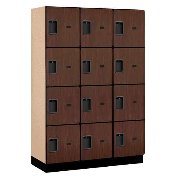 4 Tier Designer Locker, 54"Wx76"Hx18"D, 12 Door, Mahogany