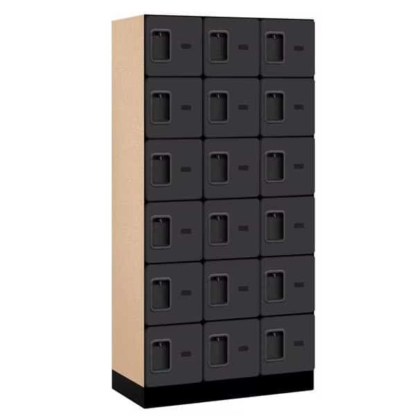 Box Locker, 36" W, 18" D, 76" H, (3) Wide, (18) Openings, Black