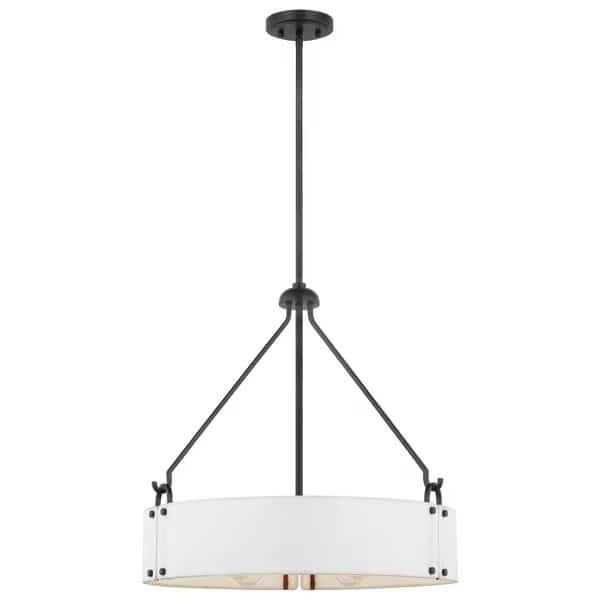 Halter 4-Light Pendant, E26 60W, Matte Black, White Fabric Shade