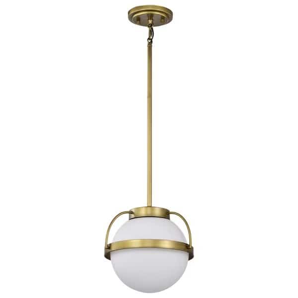 Lakeshore 1-Light Small Pendant Natural Brass White Opal Glass