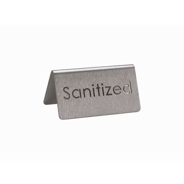 Laser Cut Table Tent, Sanitized, Brushed, Service Ideas, Mfr#: 1C-BF-SANITIZED-MOD