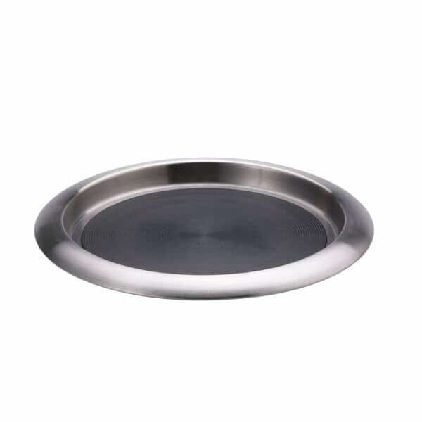Tray with Built in Non-Slip Rubber Insert, 9" Round, Stainless Steel, Brushed