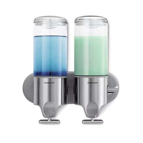Double Wall Mount Shower Pump, 2 x 15 fl. oz. Shampoo and Soap Dispensers, Stainless Steel