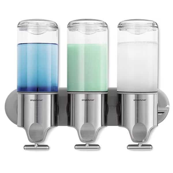 Triple Wall Mount Shower Pump, 3 x 15 fl. oz. Shampoo and Soap Dispensers, Stainless Steel, Simplehuman, Mfr#: BT1029