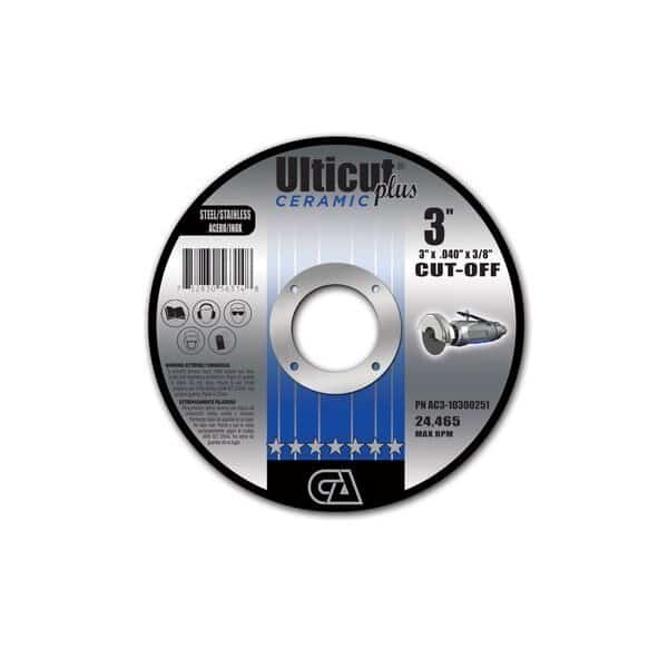 3" x .040" x 3/8" Ceramic Ulticut Plus T1 Double Reinforced Cut-Off Wheel for Stainless and Steel
