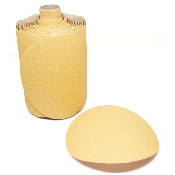6" 220 Grit C-Weight Gold Stearate Coated PSA Link Roll 100 Discs on a Roll