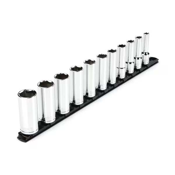 1/2 Inch Drive Deep 6-Point Socket Set with Rail, 11-Piece (3/8-1 in.)