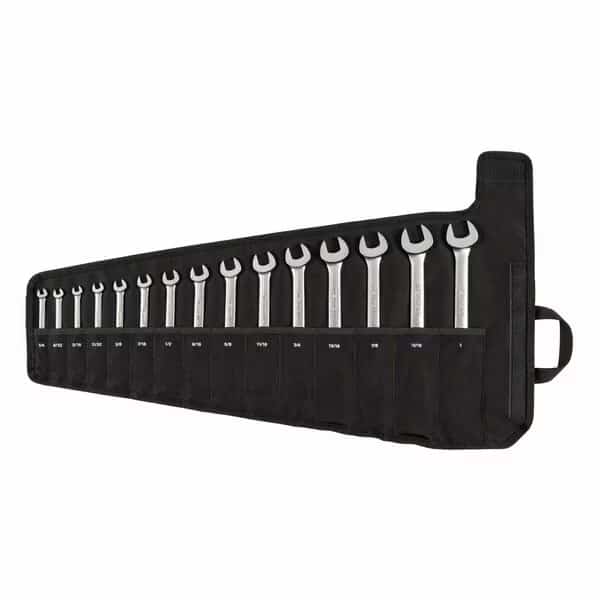 Reversible 12-Point Ratcheting Combination Wrench Set with Pouch, 15-Piece (1/4-1 in.)