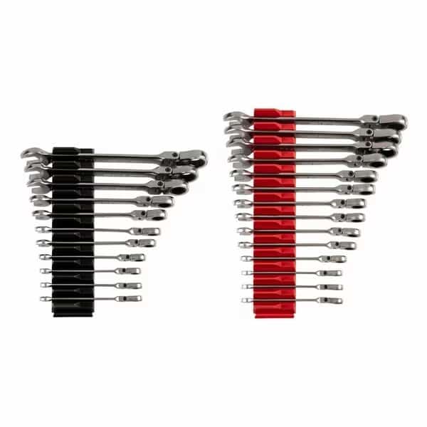 25pc Flex Head 12-Point Ratcheting Combination Wrench Set w/ Modular Organizer (1/4-3/4 in, 6-19 mm)