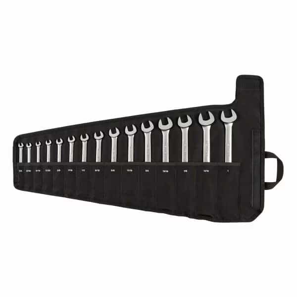 Flex Head 12-Point Ratcheting Combination Wrench Set with Pouch, 15-Piece (1/4-1 in.)