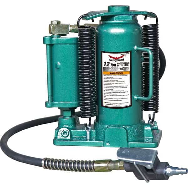 Air/Hydraulic Bottle Jack, Casted Base, Steel, 12 Ton Capacity