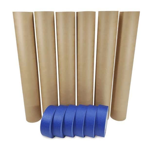 18in x 60 yd Masking Paper and 1 1/2in x 60 yd Painters Masking Tape, for Covering, 6PK