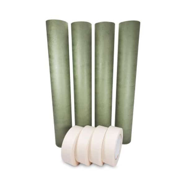 18in x 60 yd Green Masking Paper and 1 1/2in x 60 yd GP Masking Tape, for Covering, 4PK
