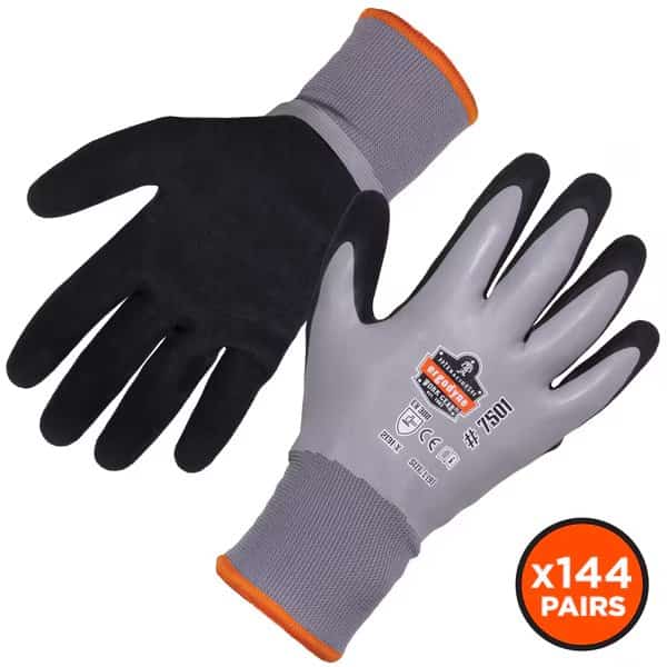 Gray Coated Waterproof Winter Work Gloves, S, PK144