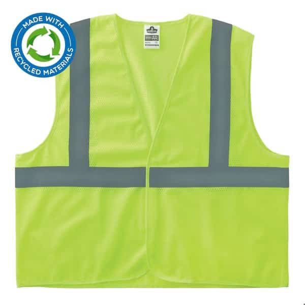 Recycled Hi-Vis Safety Vest, Class 2, Lime, 2X/3X