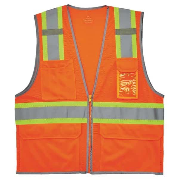 Two-Tone Hi-Vis Safety Vest 5XL Class 2 H Back, , Zipper 6 Pockets, 2 Mic Tab, ID Window