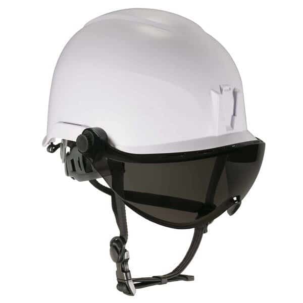 Anti-Fog Smoke Lens White Class E Safety Helmet with Visor