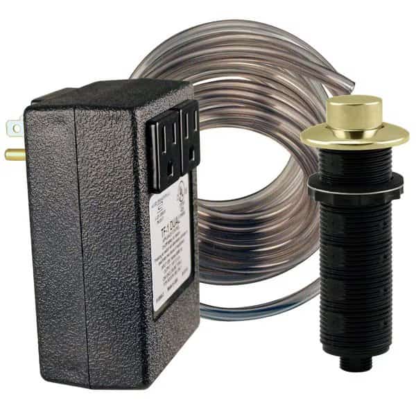 Raised Button Disposal Air Switch & Dual Outlet Control Box in Polished Brass