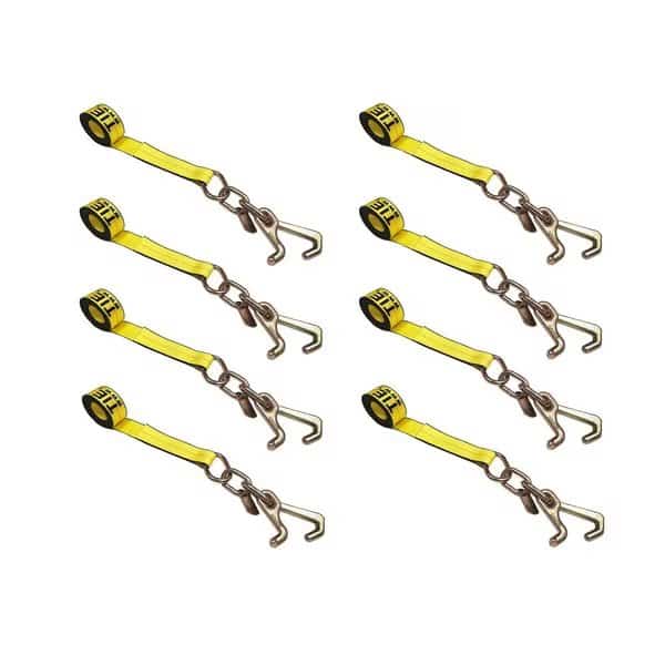 2" x 10' Tie Down Strap w/ TJ Cluster Hook for Wrecker Tow Truck Auto Hauling Yellow, 8PK, Tie 4 Safe, Mfr#: TWS65-5210-TJ-Y-8