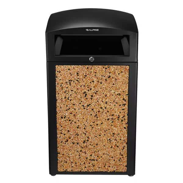 40 Gal. Steel All-Weather Stone Panel Outdoor Commercial Trash Can, Lid