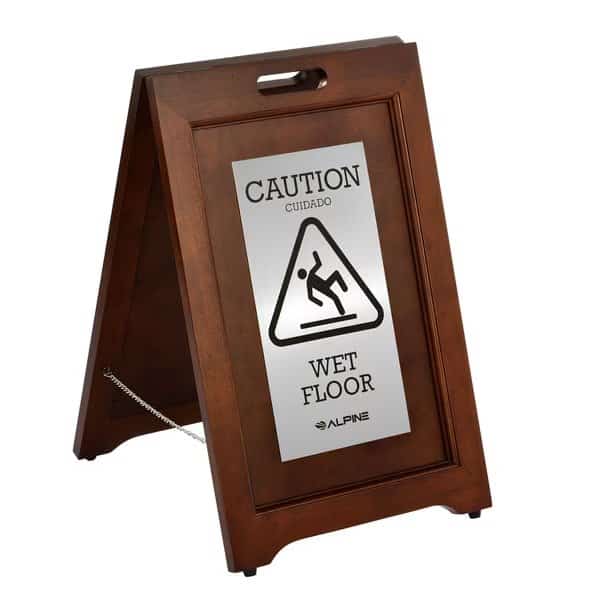 2-Sided Wooden Stainless Steel Wet Floor Sign