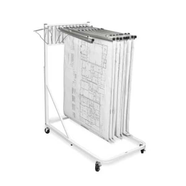 Vertical File Rolling Stand for Blueprints, White