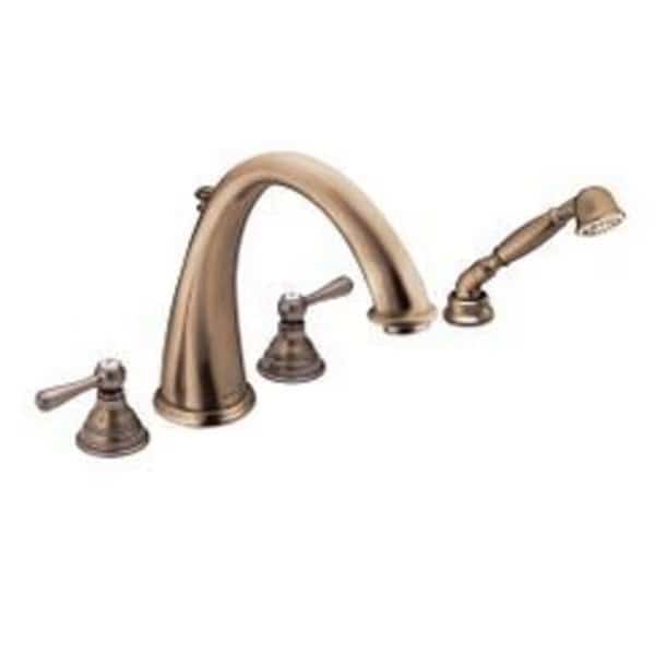 Antique Bronze Two-Handle Roman Tub Faucet Includes Hand Shower