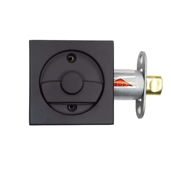 Square Privacy Pocket Door Tubular Lock with Privacy Strike Plate and Dust Box Flat Black Finish