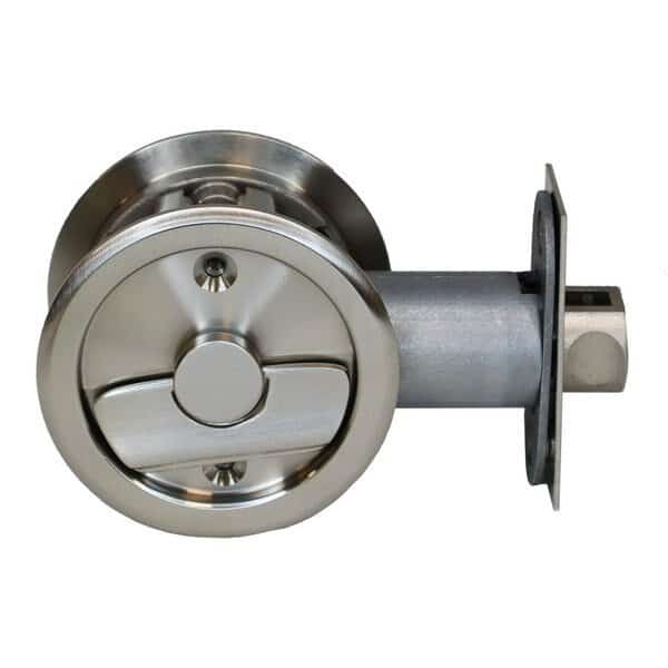 Round Privacy Pocket Door Tubular Lock with Privacy Strike Plate and Dust Box Satin Nickel Finish