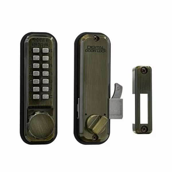 Mechanical Keyless Surface Mount Hook Bolt, 2500, Antique Brass